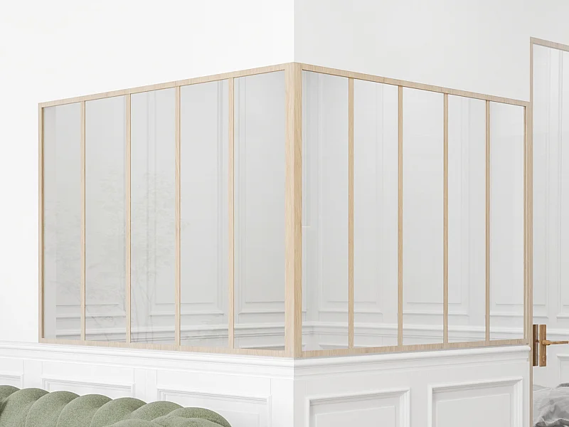 Glaswand Ecklösung - 150 x 150 x 105 cm - thermolackiertes Aluminium - Holzfarben hell - BAYVIEW