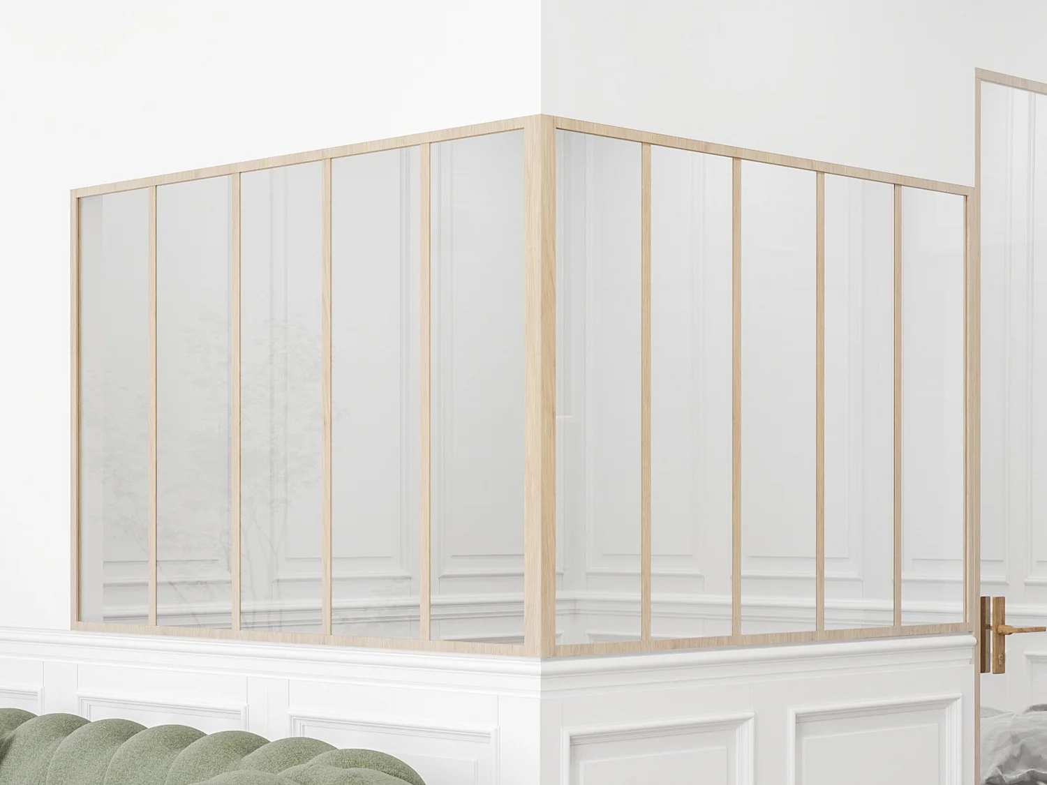 Verrière d'angle d'atelier en aluminium thermolaqué - L150 x L150 x H105 - Naturel clair - BAYVIEW