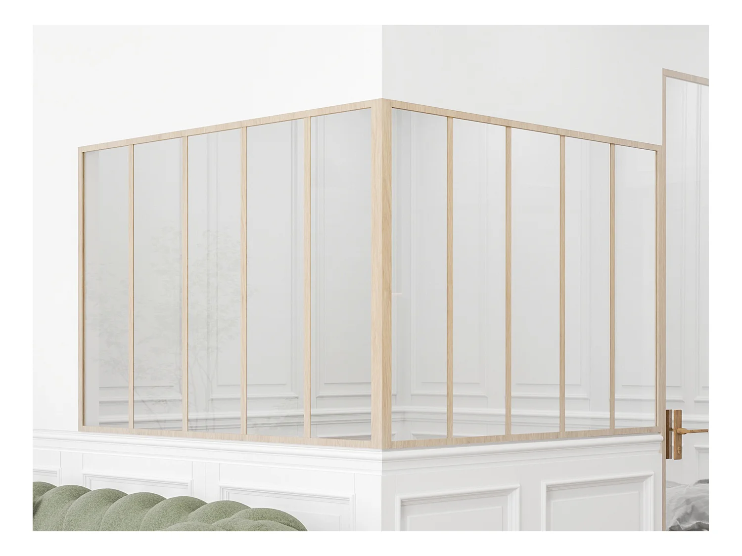 Hjørne-skillevegg i pulverlakkert aluminium - B150 x L150 x H105 - Lys natur - BAYVIEW