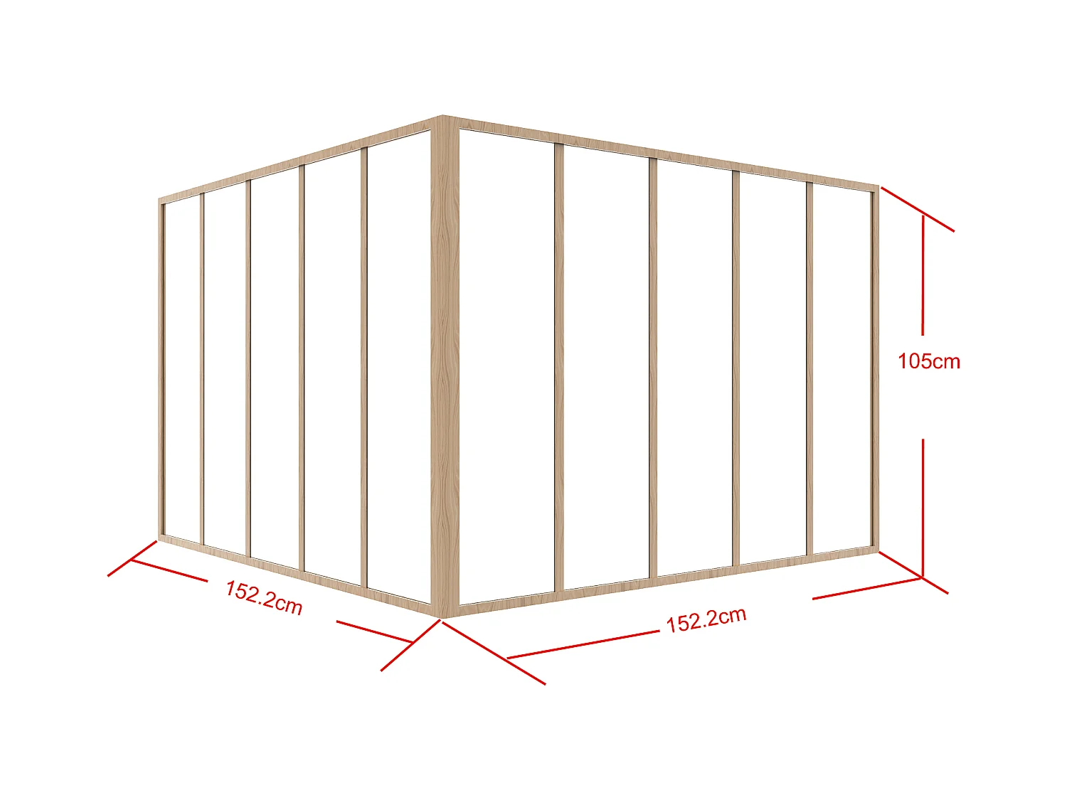 Hjørne-skillevegg i pulverlakkert aluminium - B150 x L150 x H105 - Lys natur - BAYVIEW