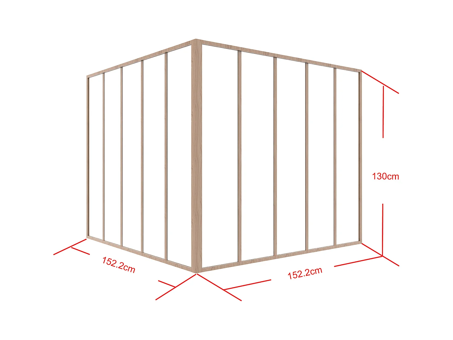 Hjørnevæg i termocoated aluminium - B150 x B150 x H130 - Lys naturlig - BAYVIEW