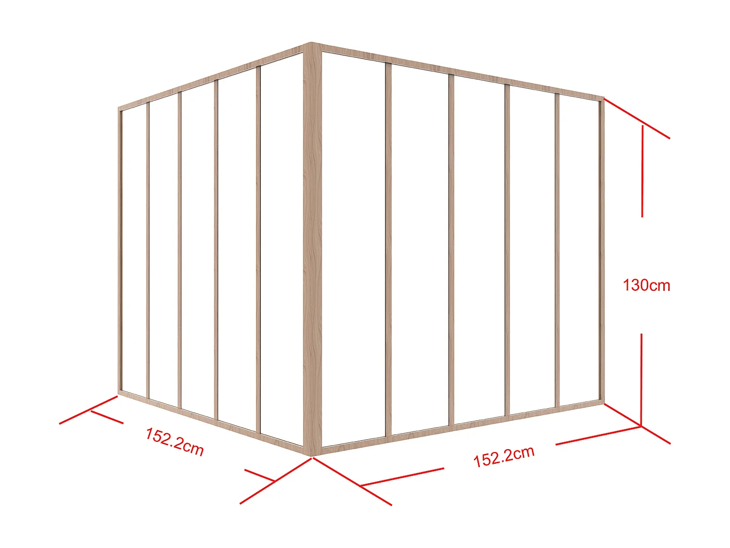 Hjørnevæg i termocoated aluminium - B150 x B150 x H130 - Lys naturlig - BAYVIEW
