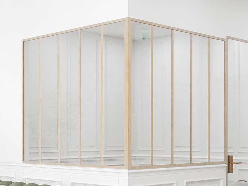 Verrière d'angle d'atelier en aluminium thermolaqué - L150 x L150 x H130 - Naturel clair - BAYVIEW