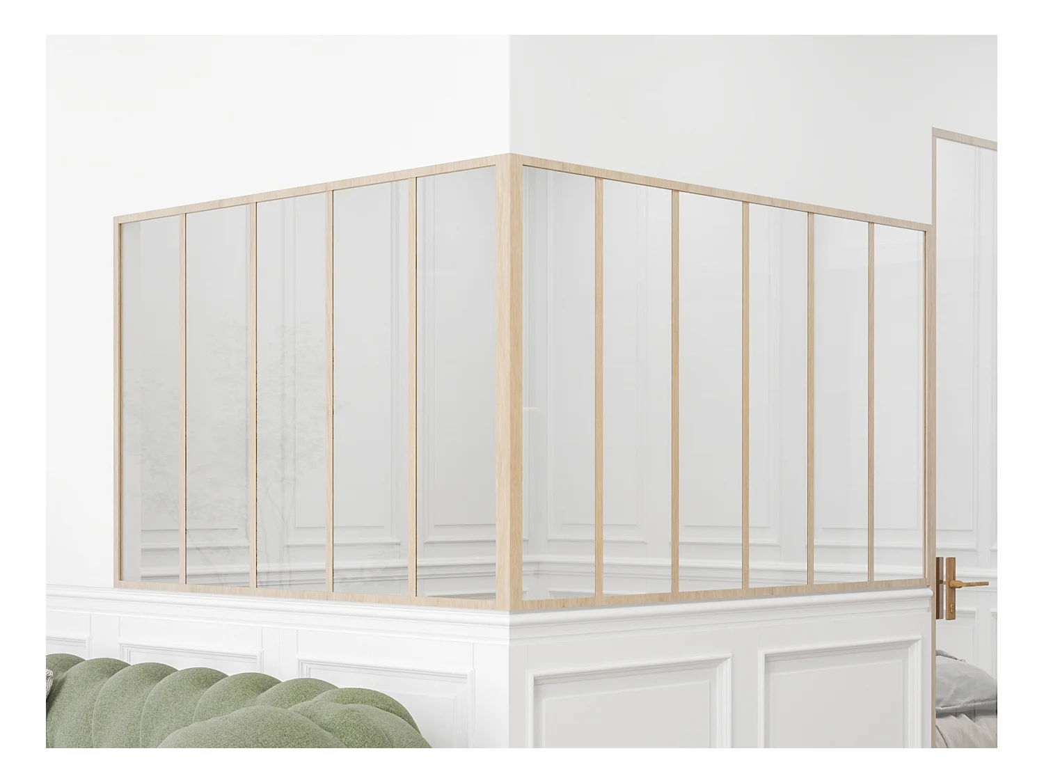 Verrière d'angle d'atelier en aluminium thermolaqué - L180 x L150 x H105 - Naturel clair - BAYVIEW