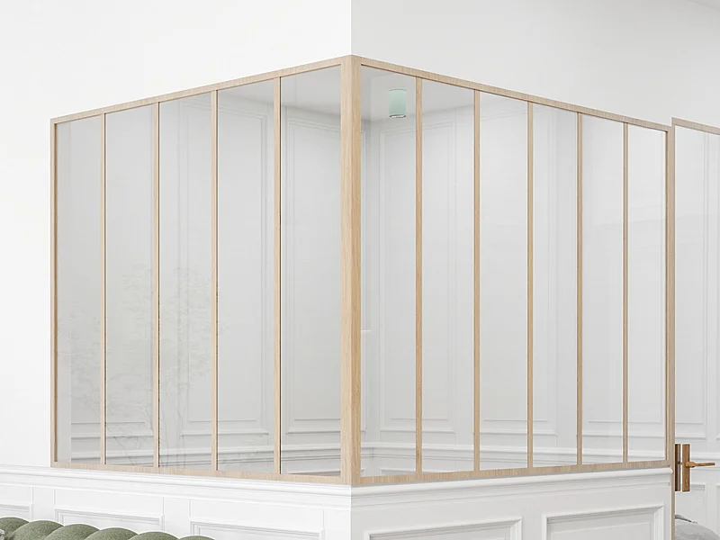 Verrière d'angle d'atelier en aluminium thermolaqué - L180 x L150 x H130 - Naturel clair - BAYVIEW