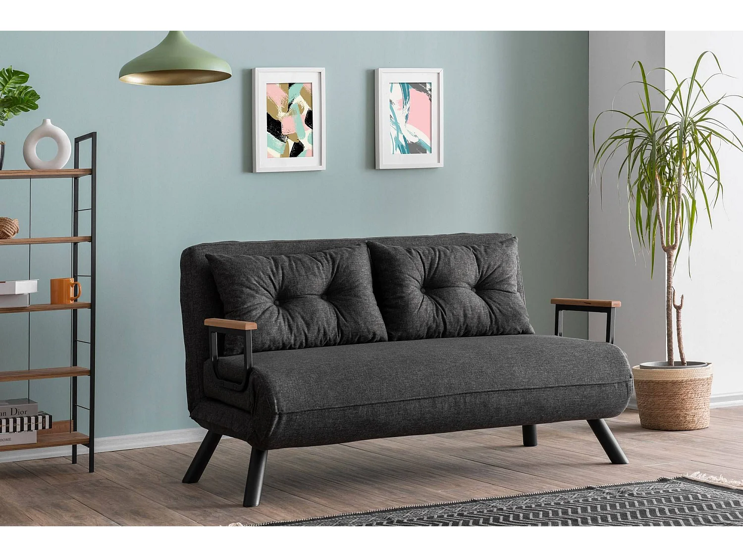 Converteerbare fauteuil in stof Bouka-Kleur Houtskool grijs-Aantal plaatsen) 2 zitplaatsen