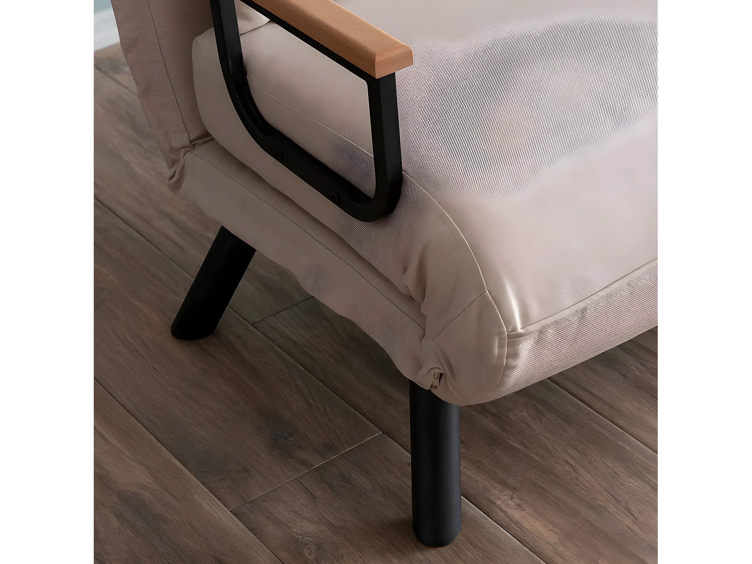 Canapé 2 places convertible Yolanda Métal Noir et Lin Blanc crème