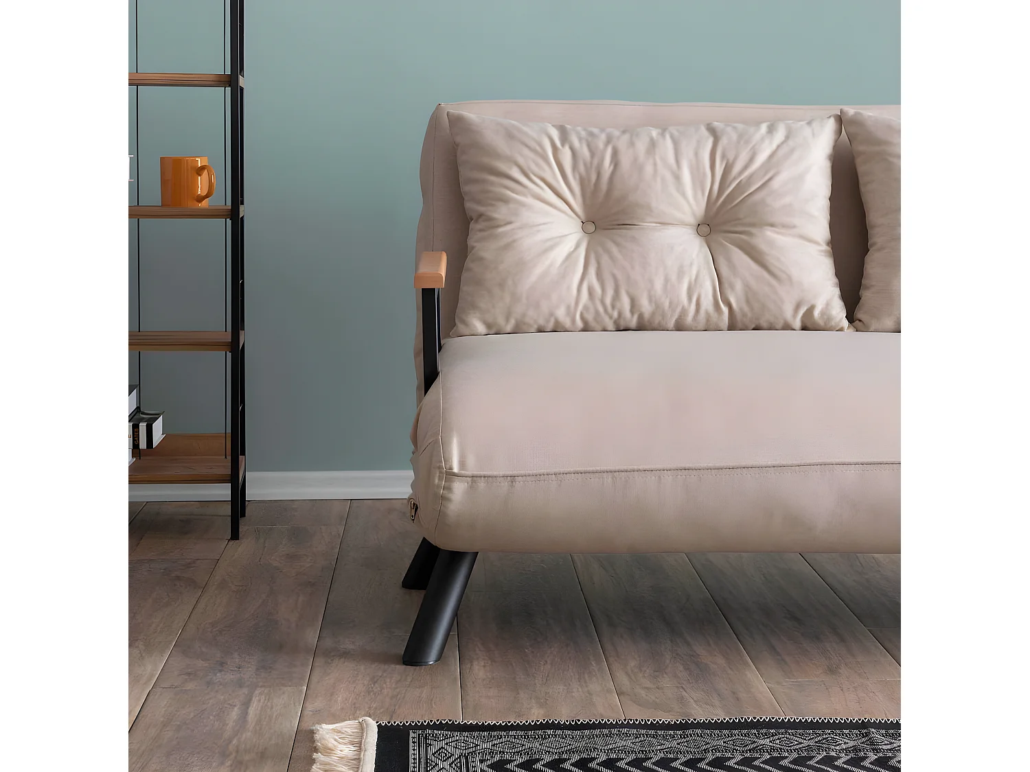 Canapé 2 places convertible Yolanda Métal Noir et Lin Blanc crème