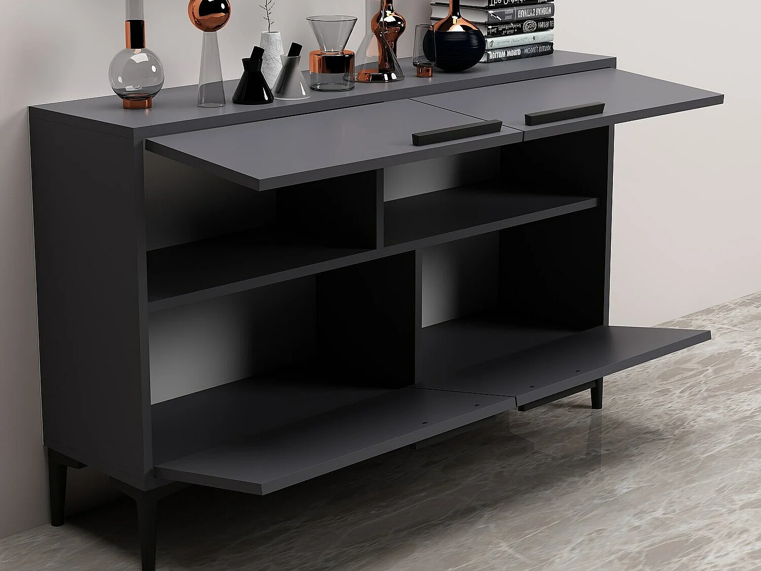 Móvel de TV – 120 cm x 75 cm x 30 cm – Antracite – MDF revestido de melamina