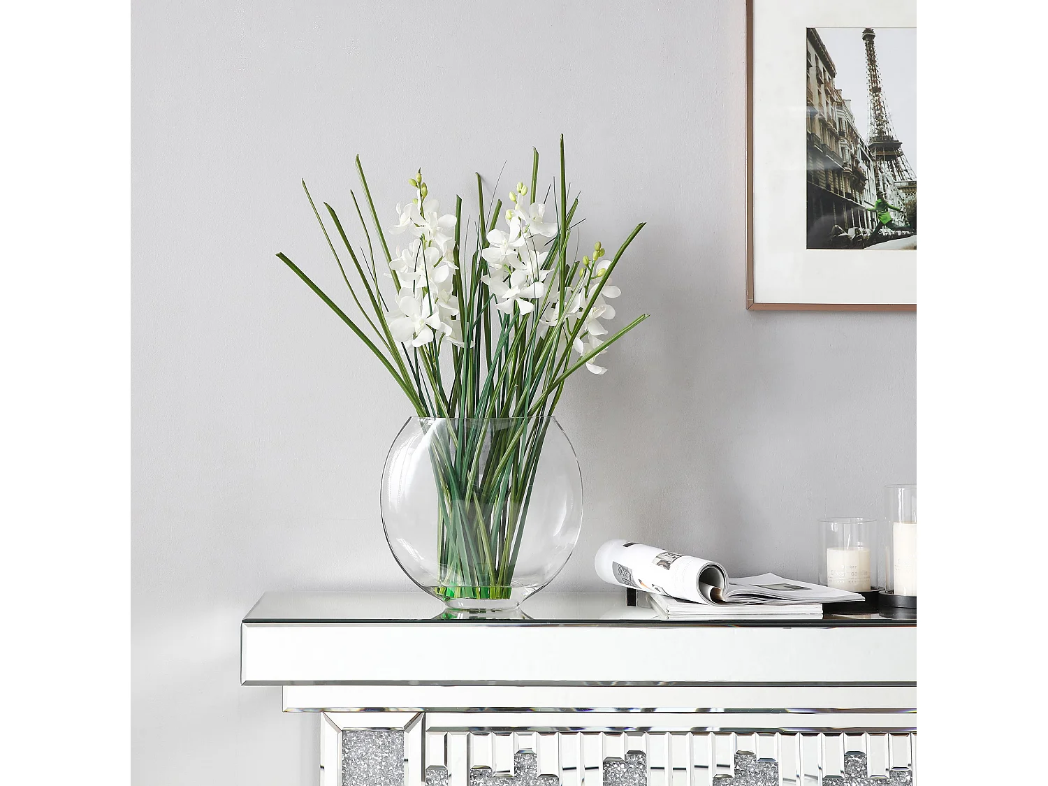 Orchidée Artificielle Cymbidium en Illusion d'Eau - Blanc / 62 cm