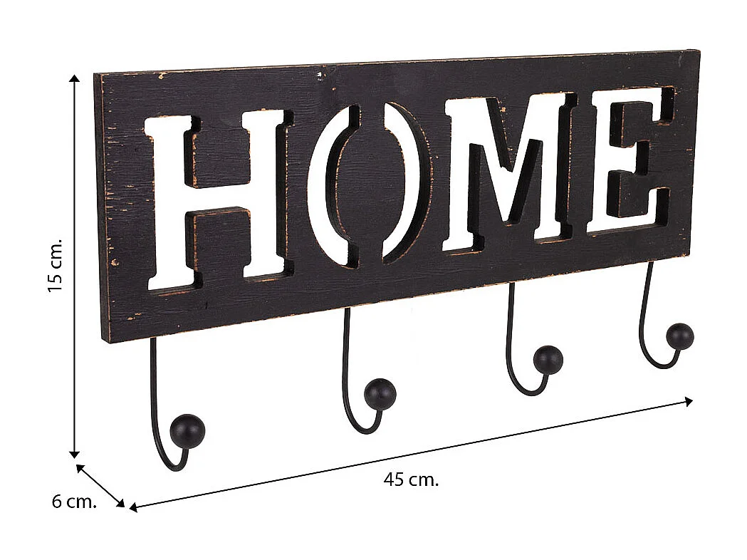 Percha de madera y metal negra 45x6x15