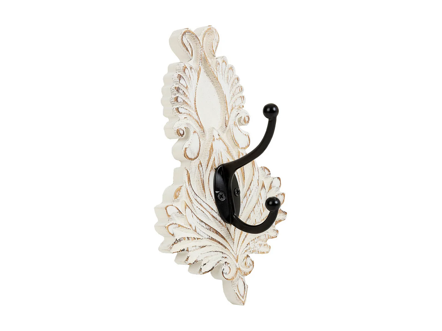 Percha de pared de madera tallada blanca 11.5x8.5x20.5