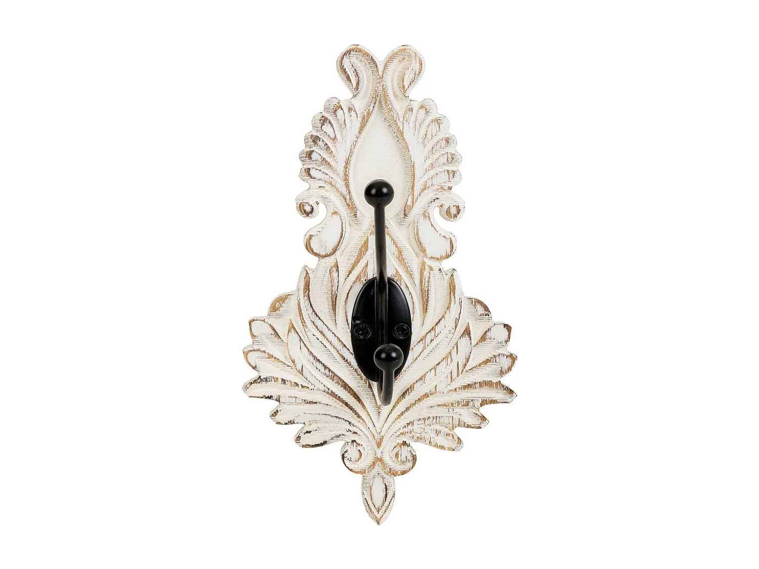 Percha de pared de madera tallada blanca 11.5x8.5x20.5