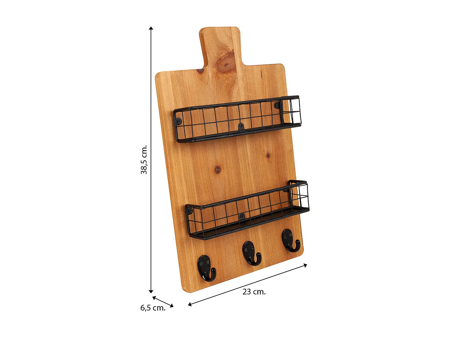 Kleiderbügel mit Regalen aus Holz und braunem Metall, 23 x 6,5 x 38,5 h cm