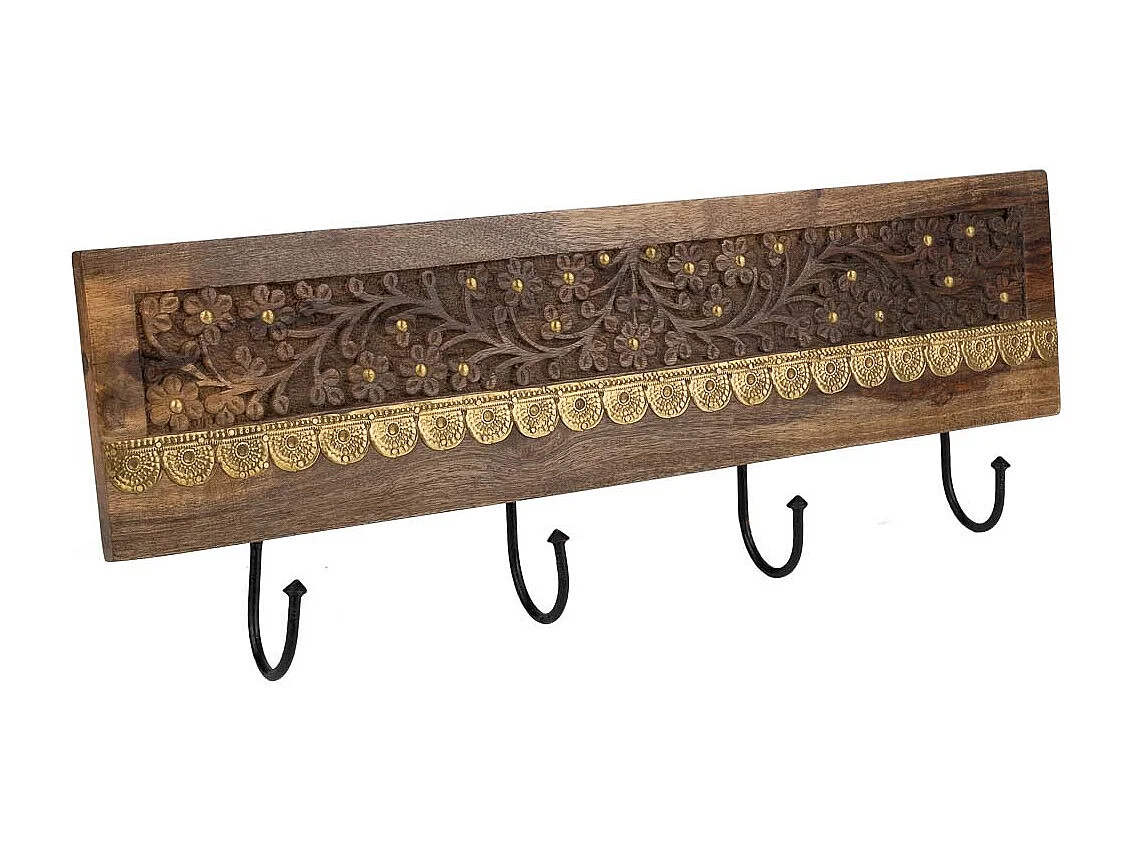 Brauner Holzbügel mit 4 Haken 50x5x18h cm