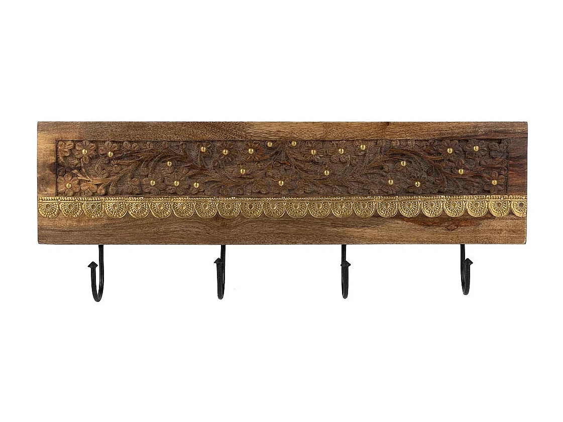 Brauner Holzbügel mit 4 Haken 50x5x18h cm