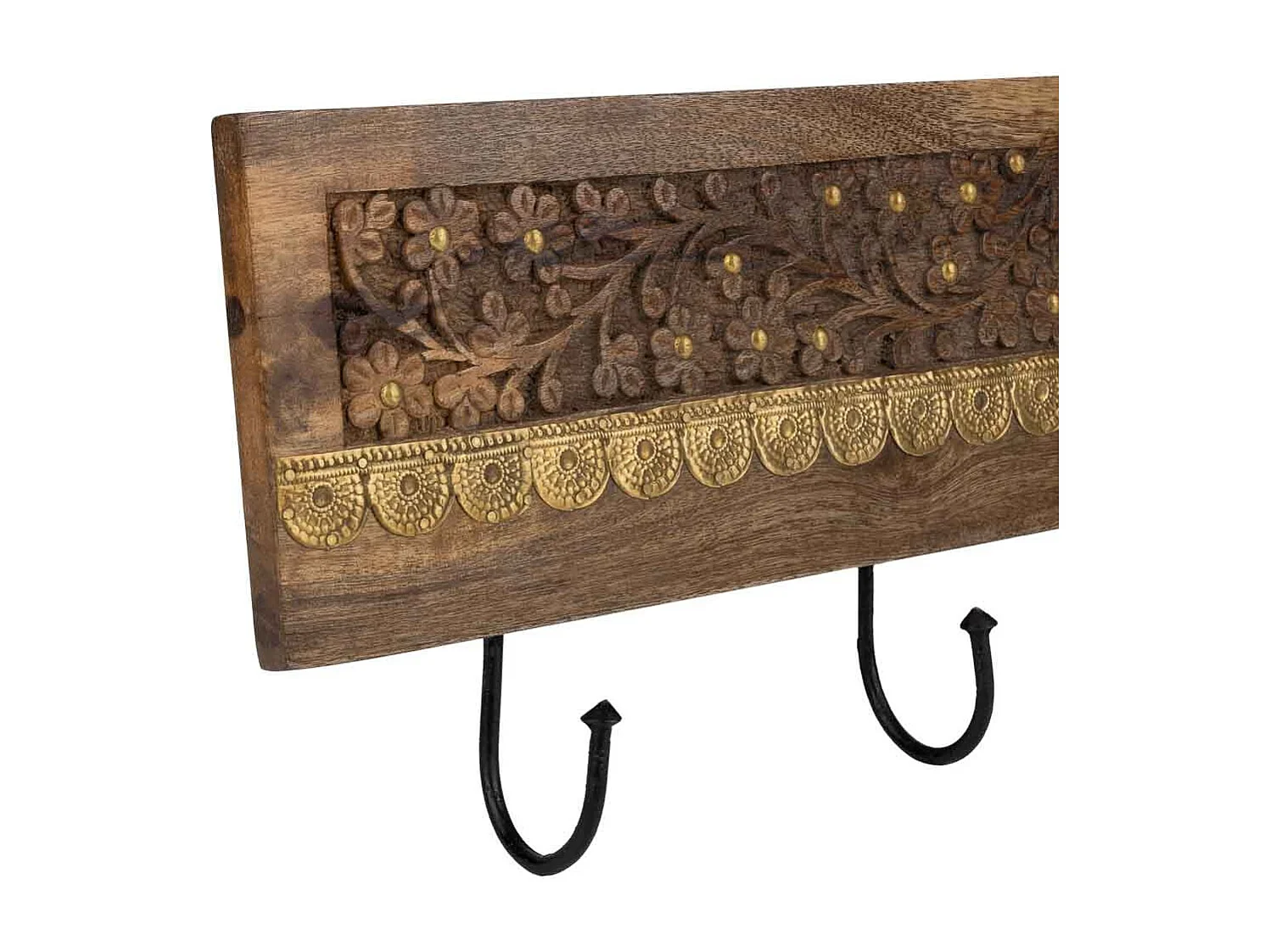 Brauner Holzbügel mit 4 Haken 50x5x18h cm