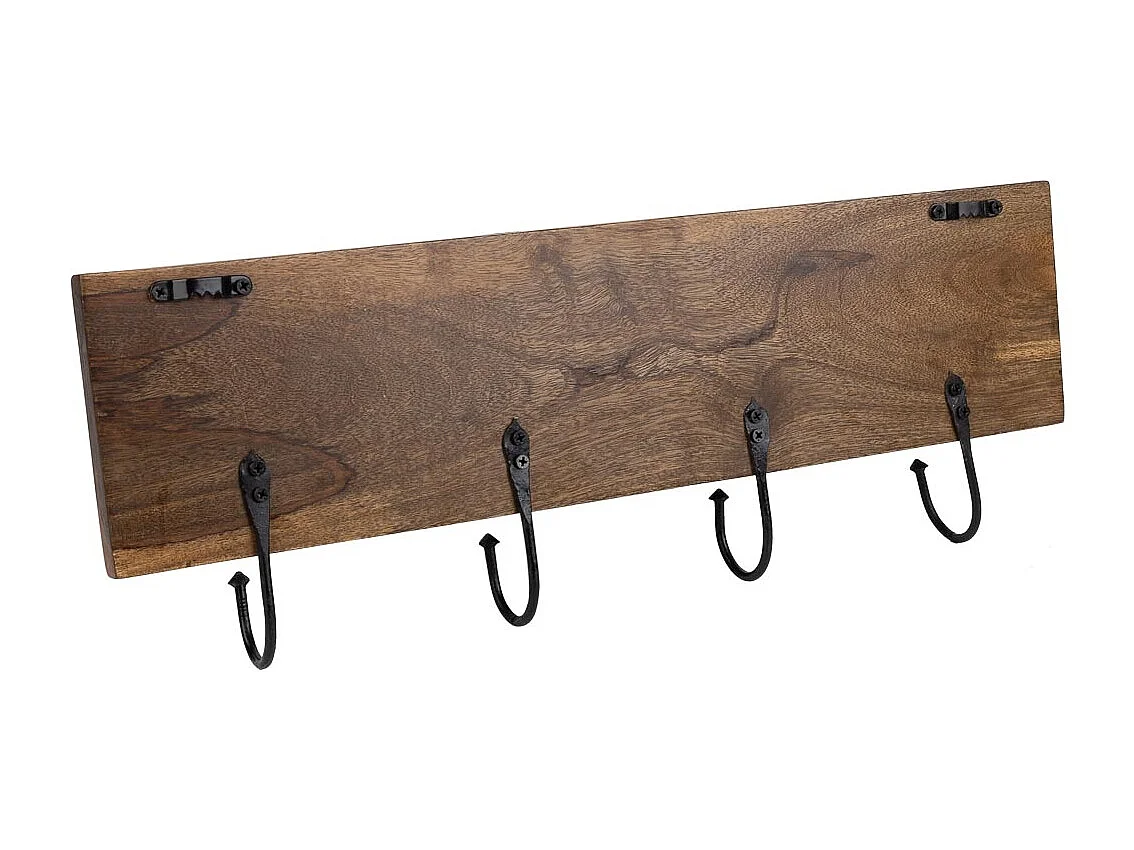 Portabito in legno con 4 ganci marrone 50x5x18h