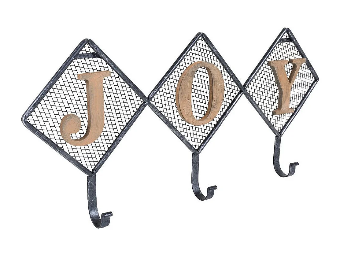 Appendino in legno e metallo nero con 3 ganci 60x5x28h