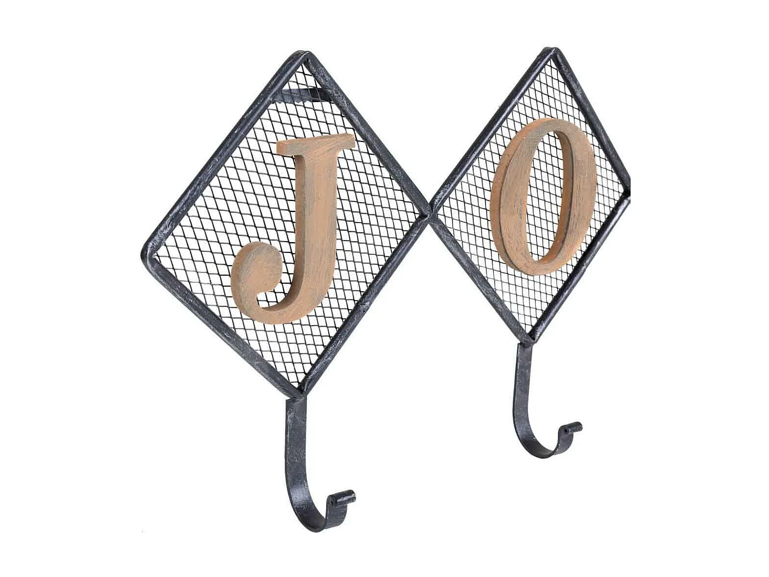 Appendino in legno e metallo nero con 3 ganci 60x5x28h