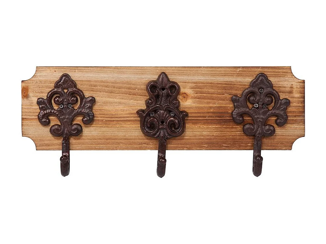 Wandhalter aus Holz und Metall mit 3 Haken braun 40x13x10h cm