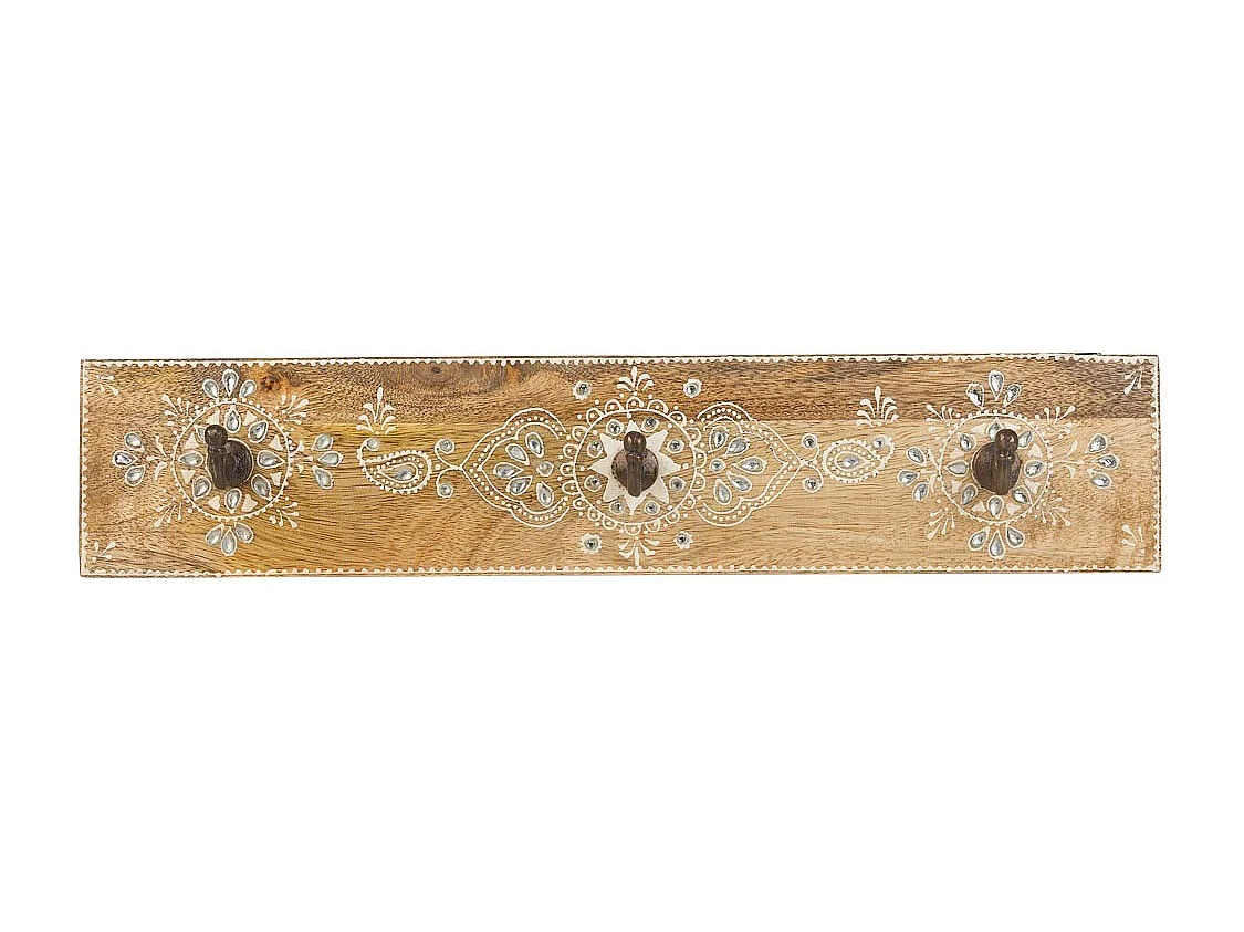 Portabito in legno con 3 ganci verniciato a mano marrone 48x5x10h