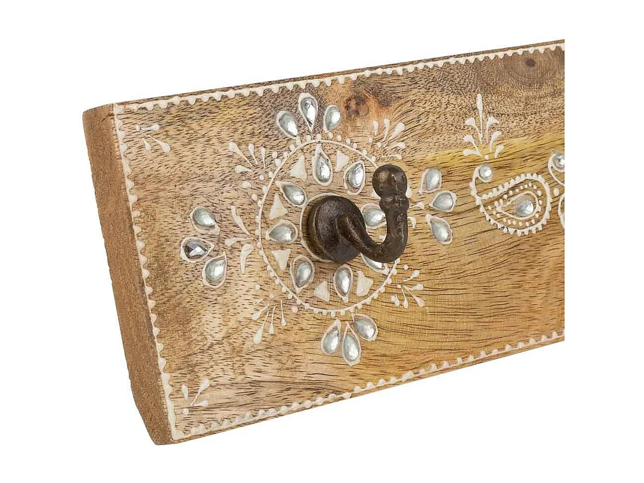 Portabito in legno con 3 ganci verniciato a mano marrone 48x5x10h