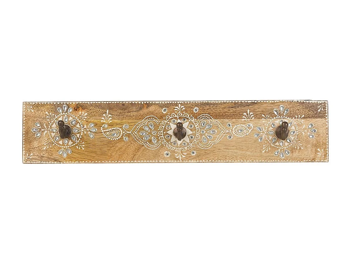 Portabito in legno con 3 ganci verniciato a mano marrone 48x5x10h