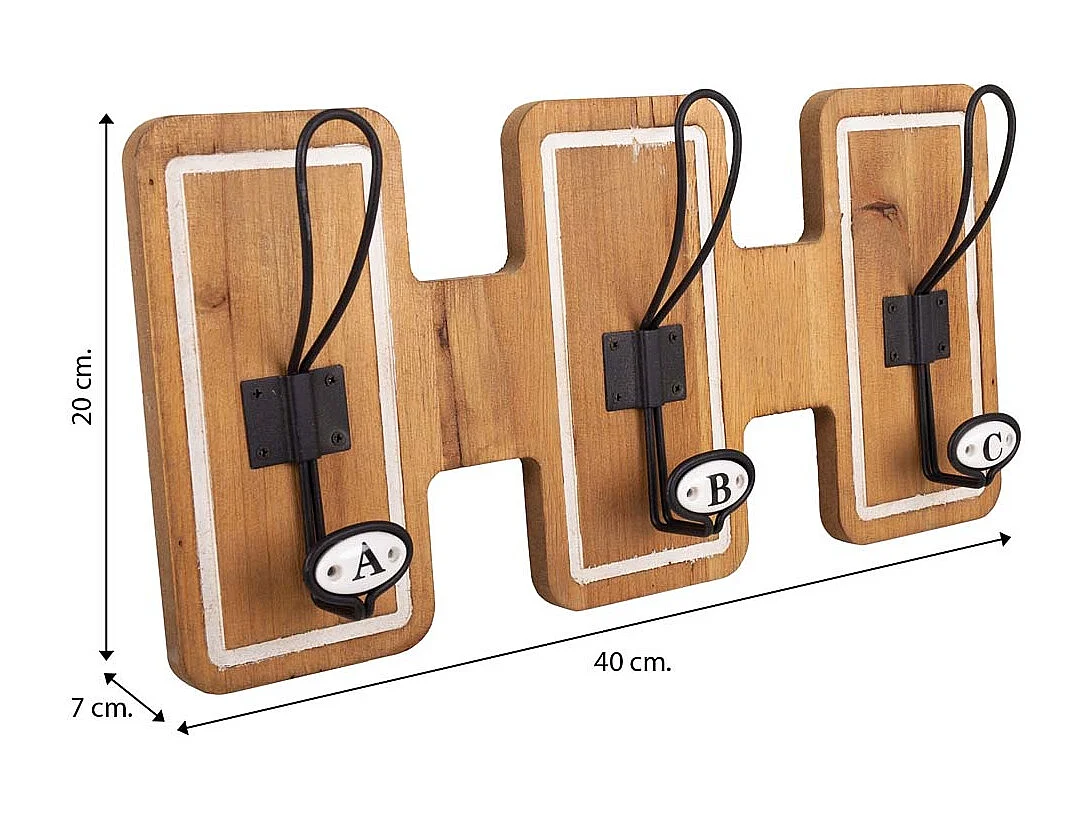 Patère en bois et métal marron 40x7x20h