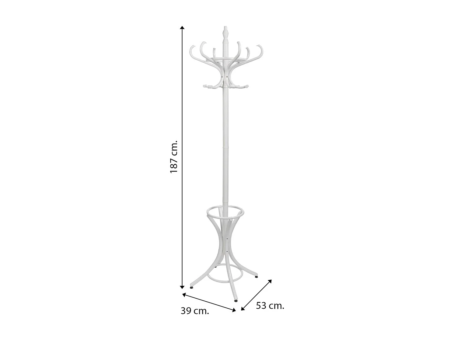 Porte-manteau sur pied en bois blanc 53x39x187 cm (hauteur)