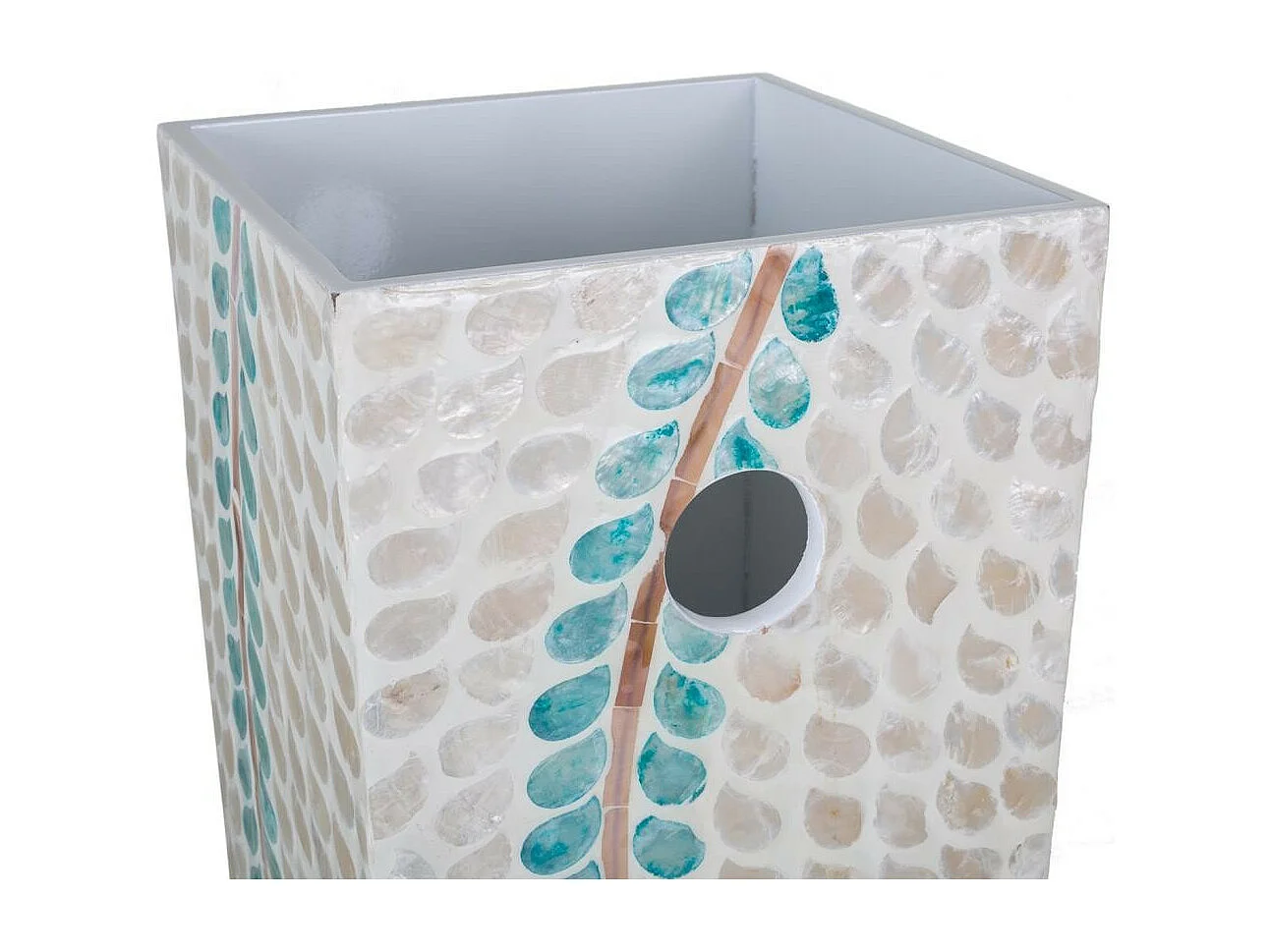 Paragüero cuadrado de madera acabado en capiz blanco 19x19x58