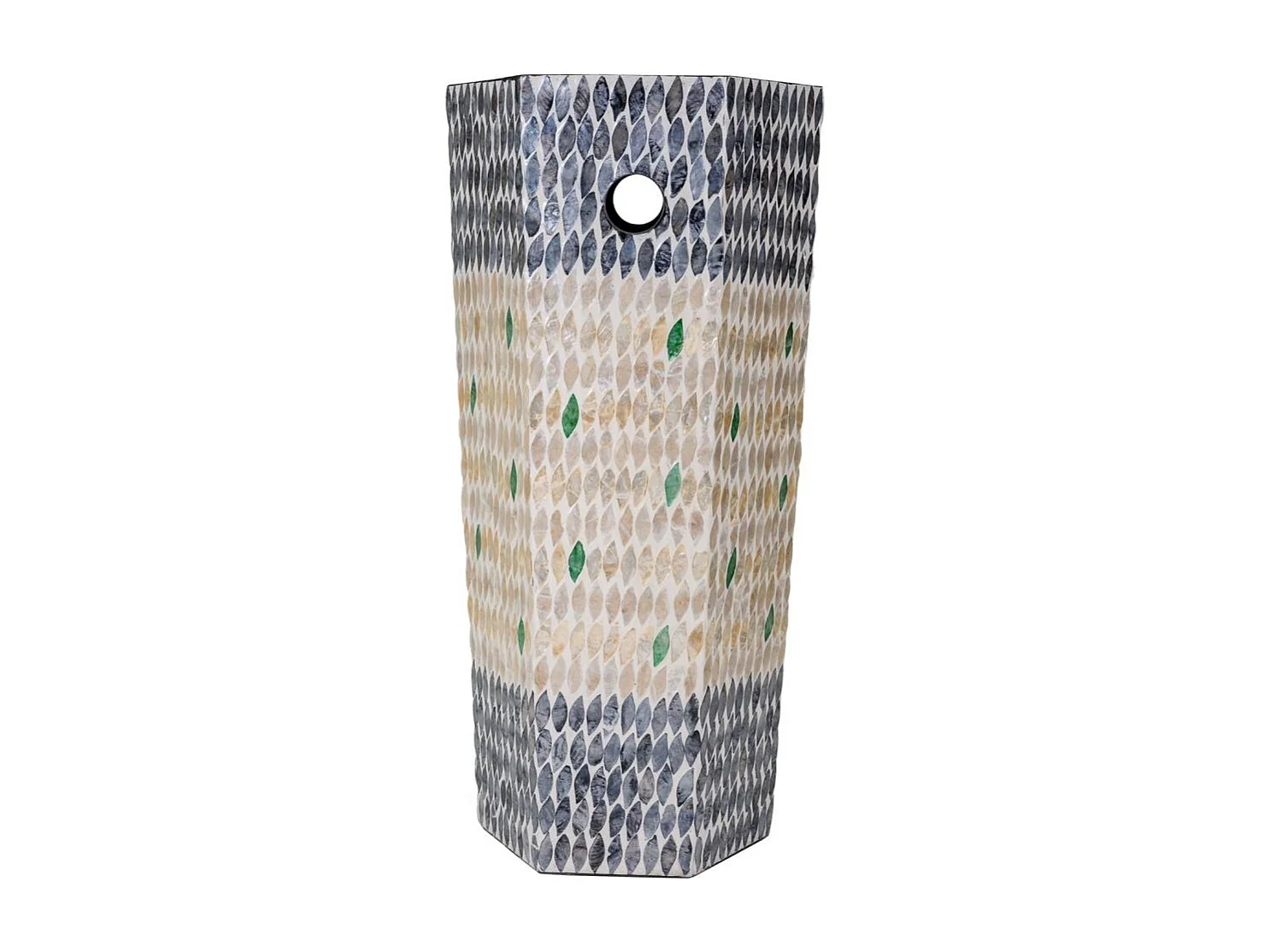 Portaombrelli pentagonale in legno rifinito in capiz bianco 24x24x58h