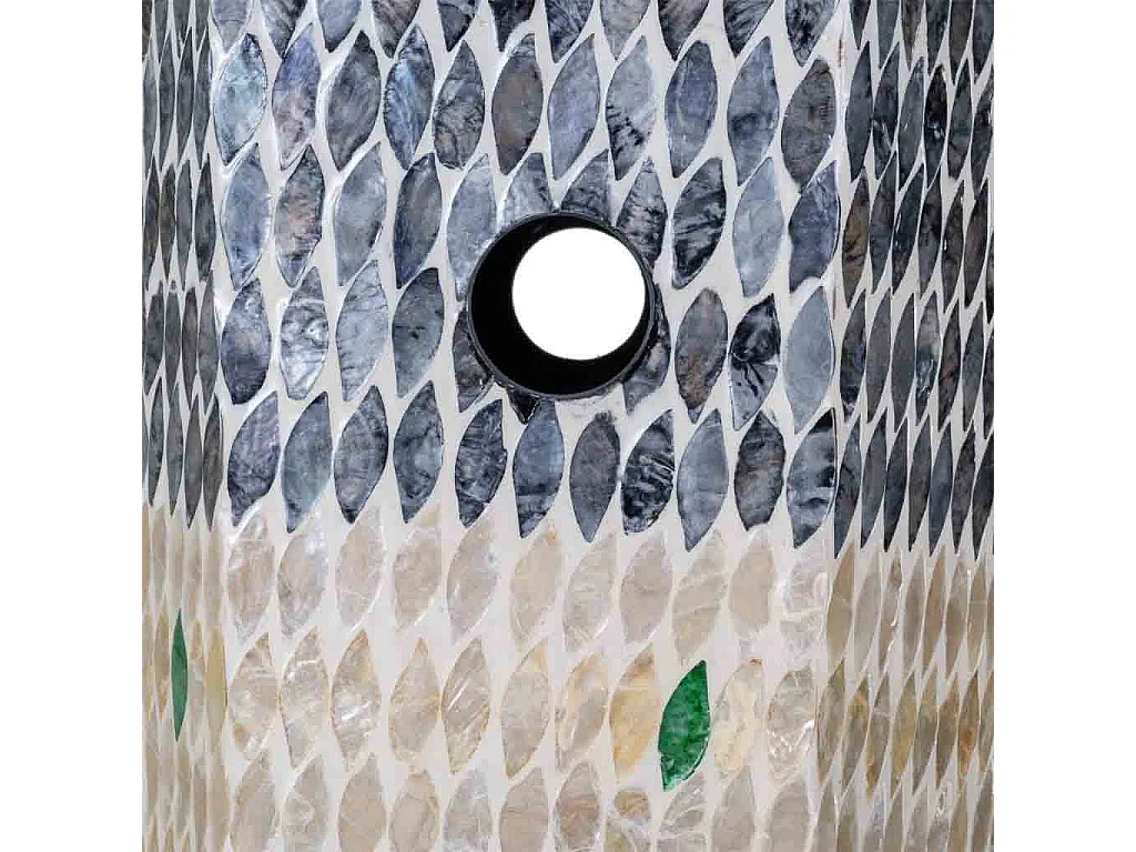 Portaombrelli pentagonale in legno rifinito in capiz bianco 24x24x58h