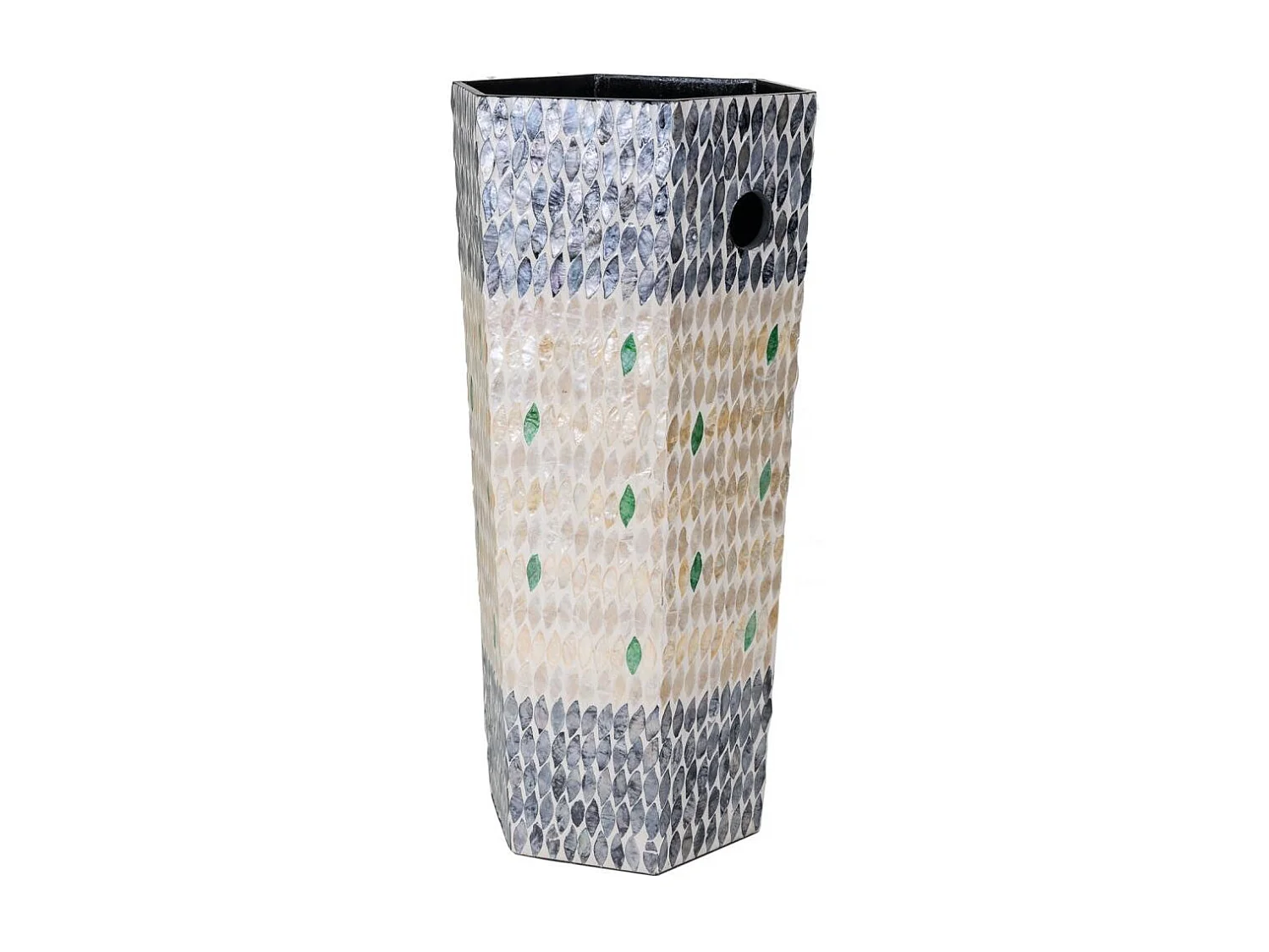 Paragüero pentagonal de madera acabado en capiz blanco 24x24x58