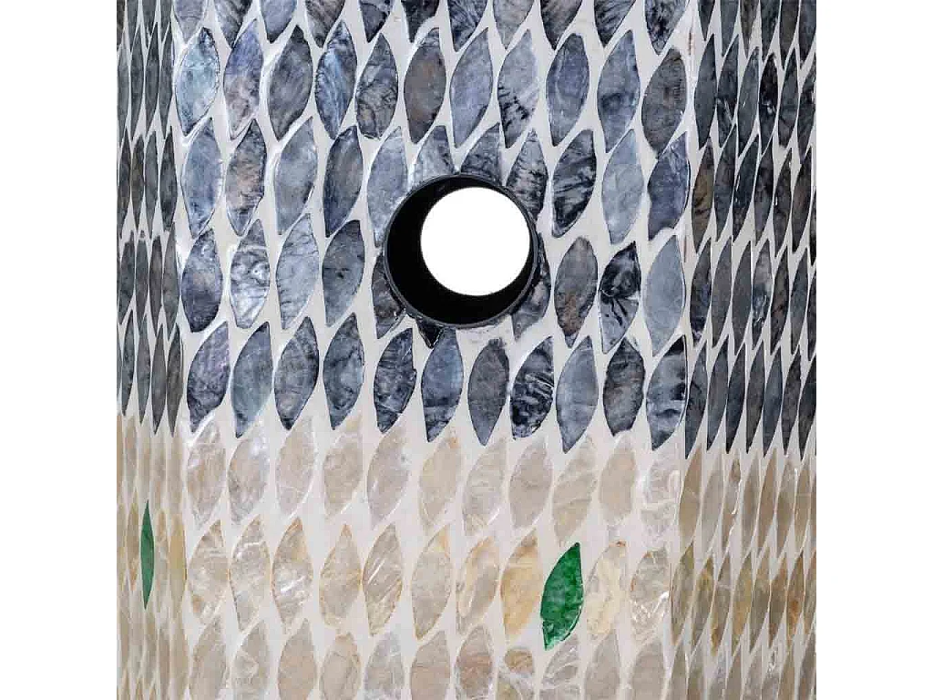 Paragüero pentagonal de madera acabado en capiz blanco 24x24x58