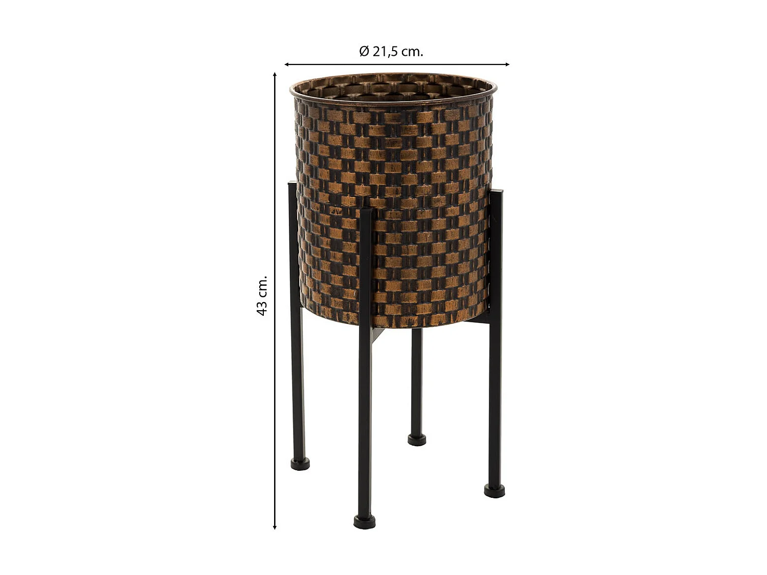 Vaso de flores em metal cobre 21,5x21,5x43