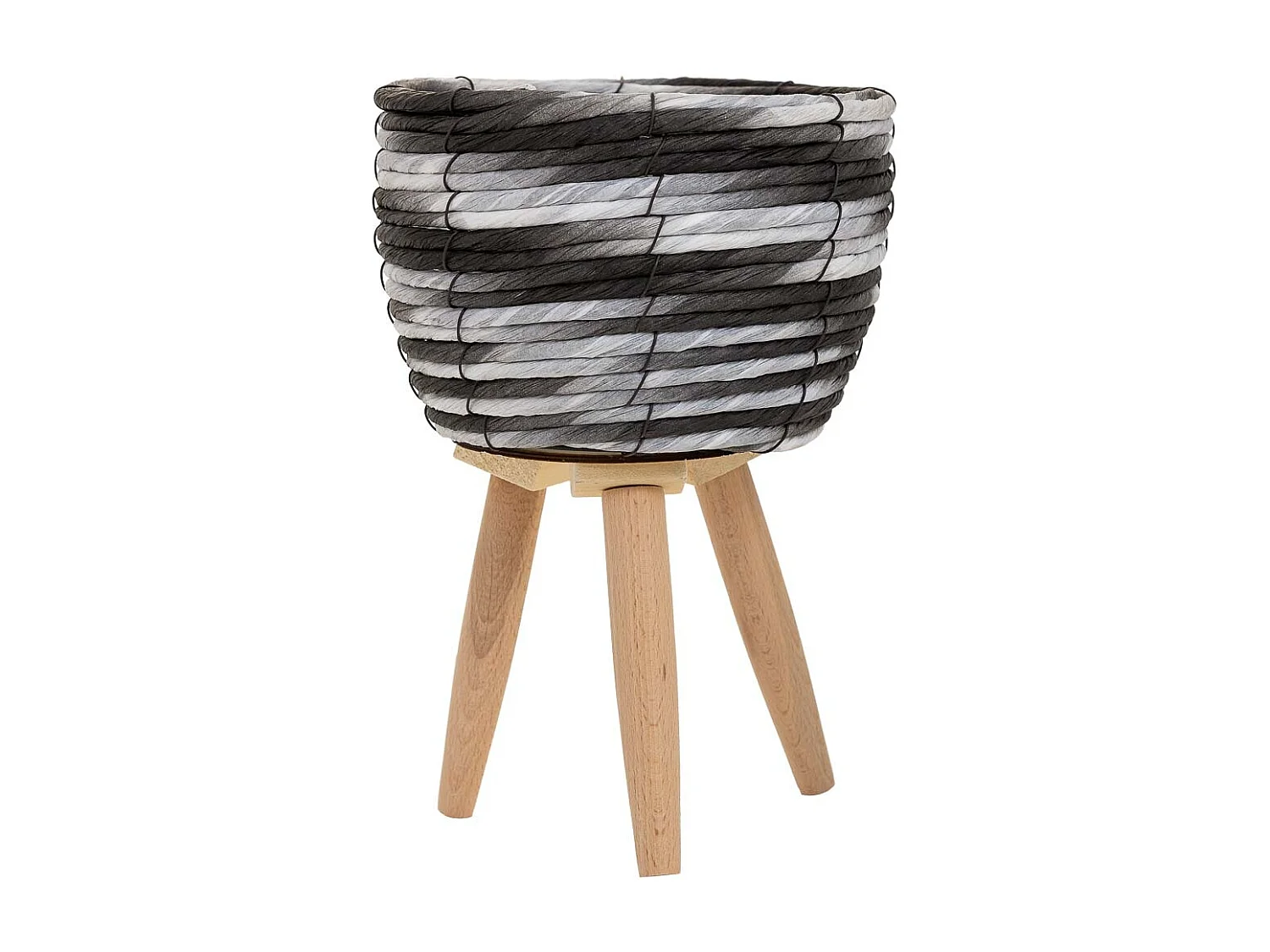 PflanzgefÃ¤ß aus Metall und schwarzem Papierseil, D20x14/29,5h cm