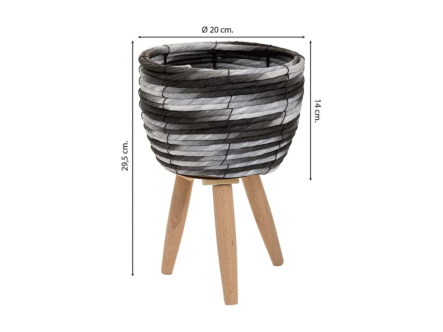 PflanzgefÃ¤ß aus Metall und schwarzem Papierseil, D20x14/29,5h cm