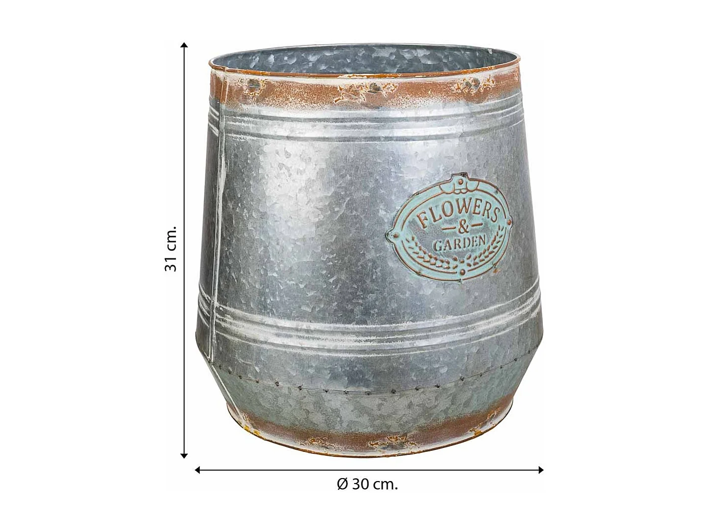 Vaso de flores em metal prateado 30xd26x31 t:30cm