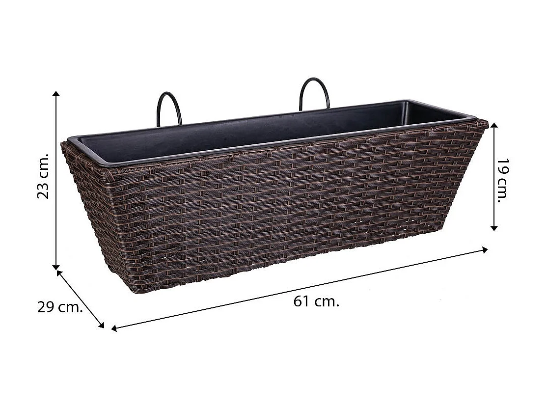 Brauner Polyrattan-HÃ¤ngepflanzer 61x20/29x19/23h cm
