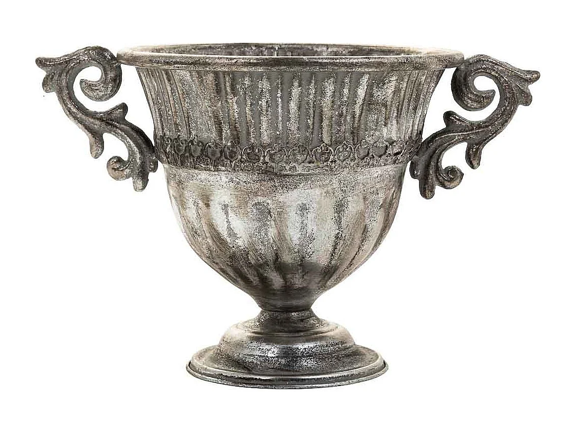 Vaso de flores em metal prateado 36x24,5x22,5