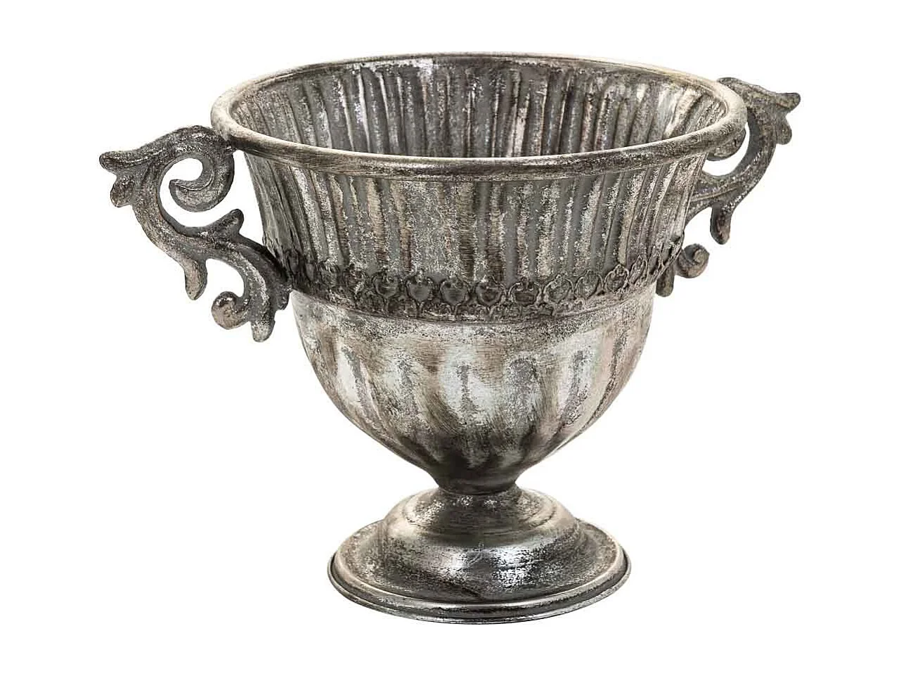 Vaso de flores em metal prateado 36x24,5x22,5