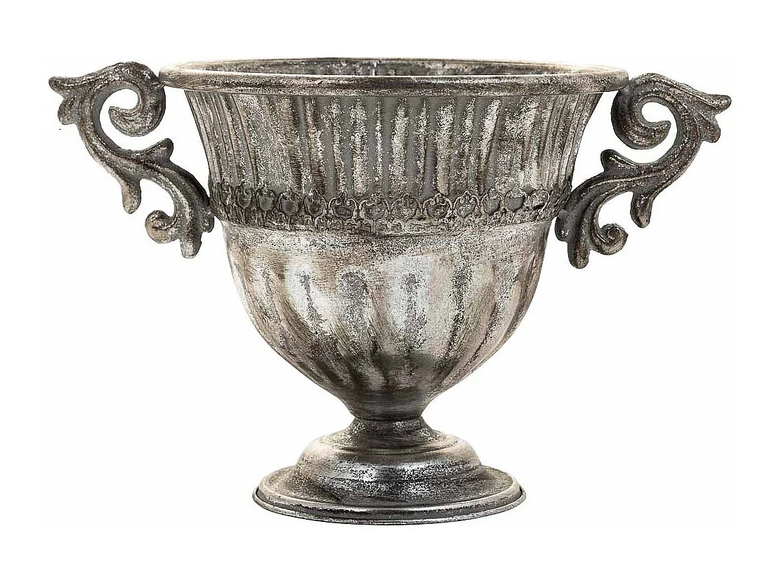Vaso de flores em metal prateado 36x24,5x22,5