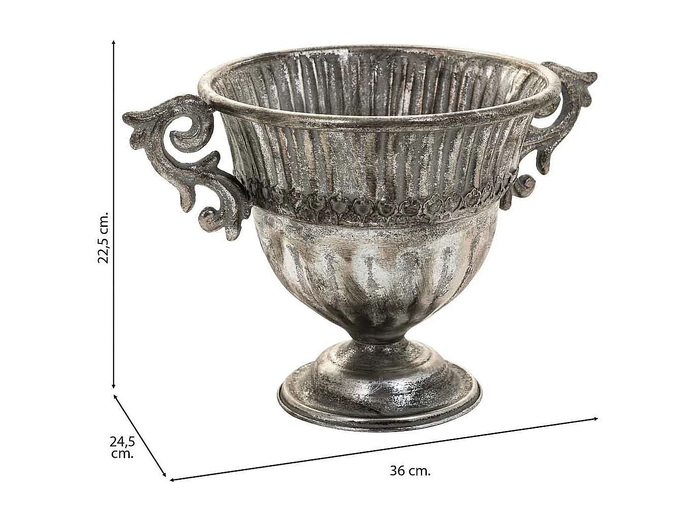 Vaso de flores em metal prateado 36x24,5x22,5
