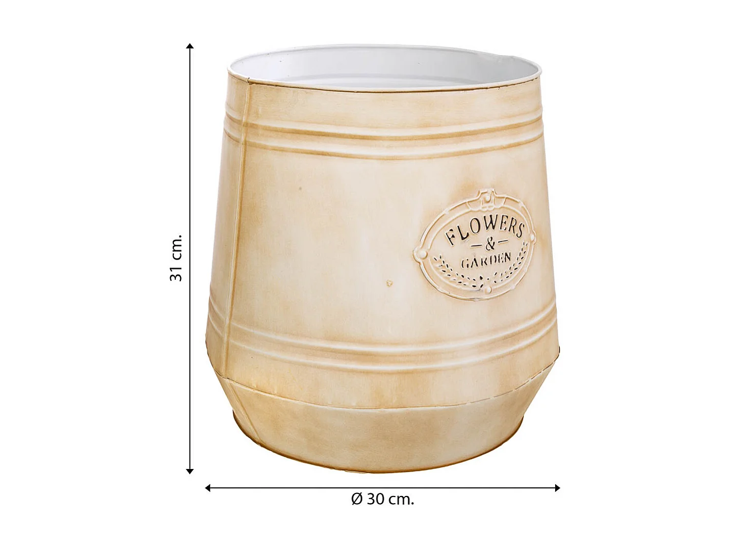 Blumentopf aus weißem Metall, 30 x T26 x 31 H cm, T: 30 cm