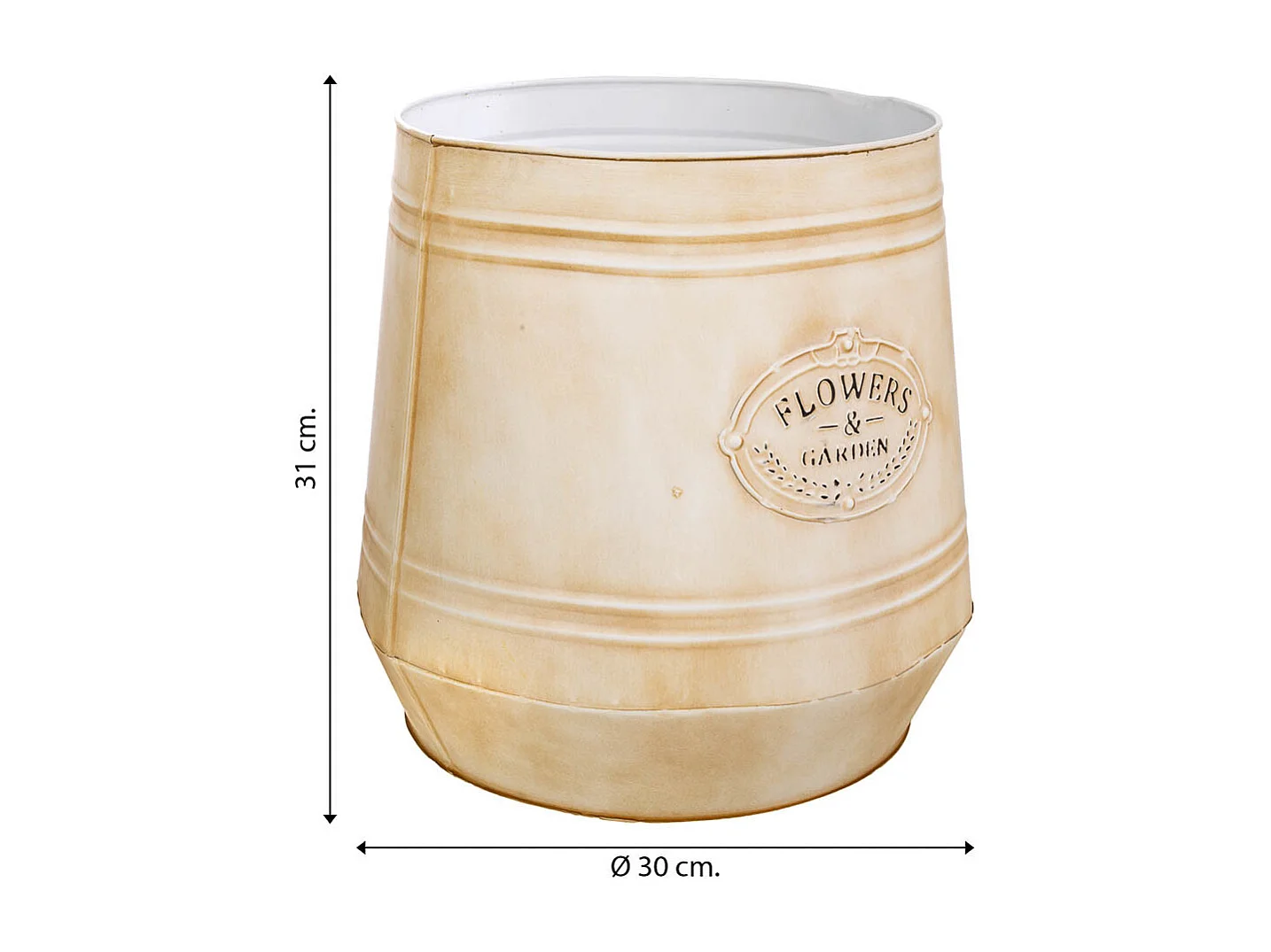 Blumentopf aus weißem Metall, 30 x T26 x 31 H cm, T: 30 cm