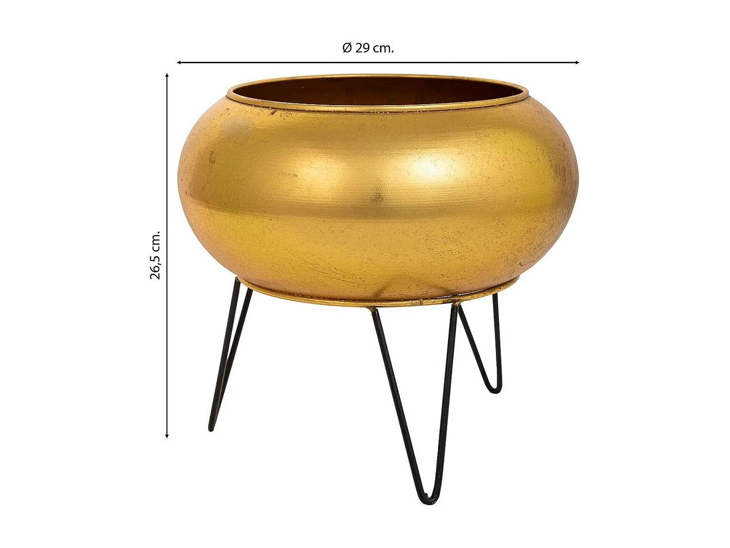 Vaso de flores com suporte em metal dourado 29x29x26,5