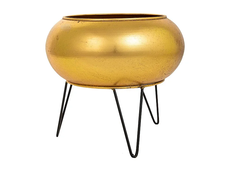 Vaso de flores com suporte em metal dourado 29x29x26,5