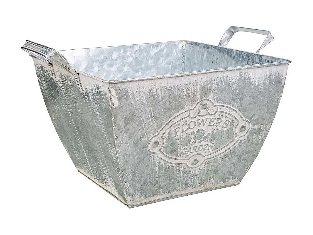 Weißer Blumentopf aus Metall 29,5/24x24x16,5/19h cm B:15,5x15,5