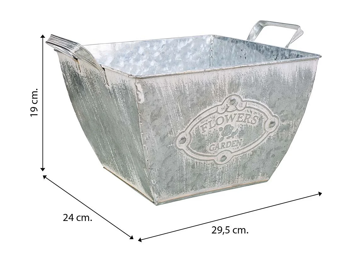 Weißer Blumentopf aus Metall 29,5/24x24x16,5/19h cm B:15,5x15,5